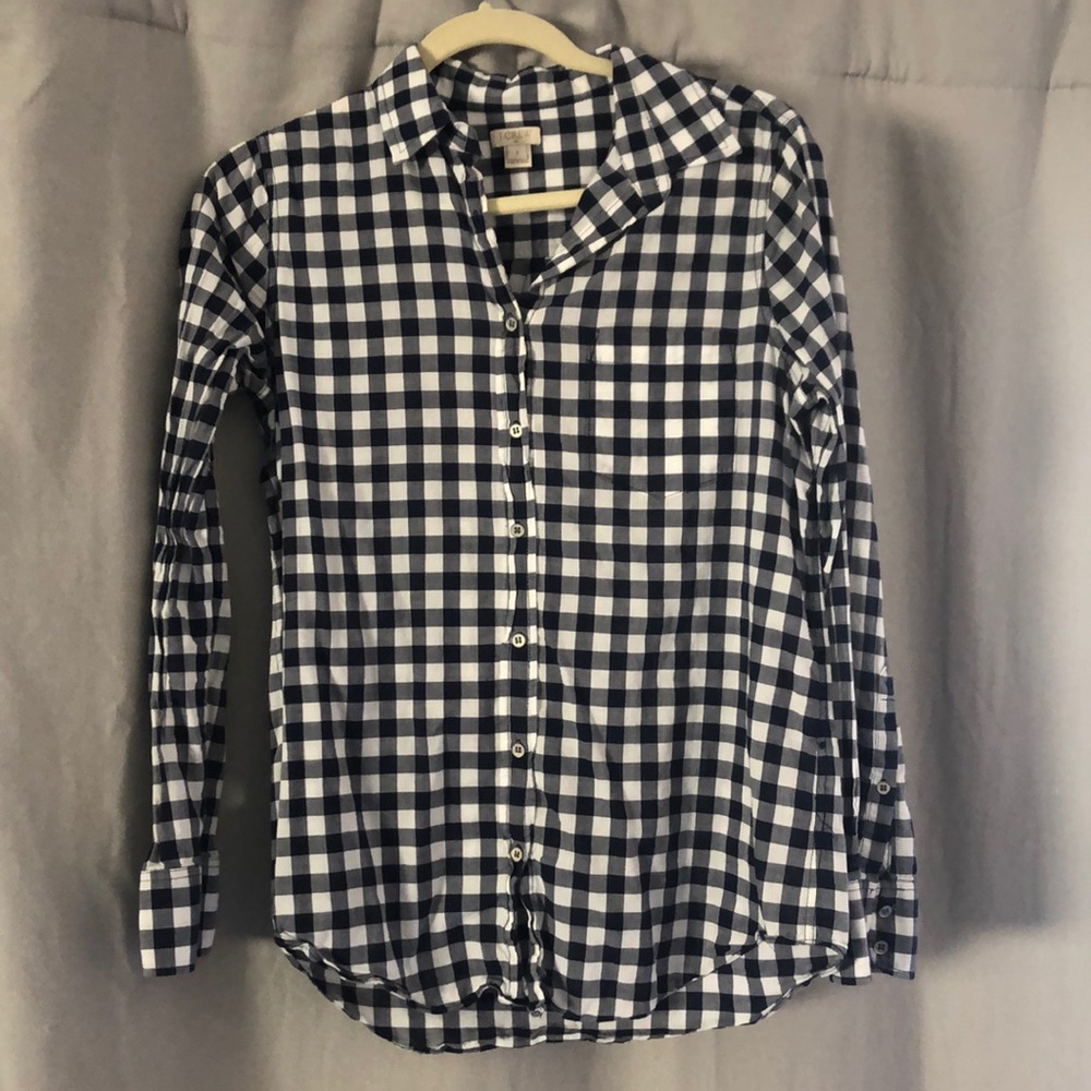 Navy and white check J Crew shirt